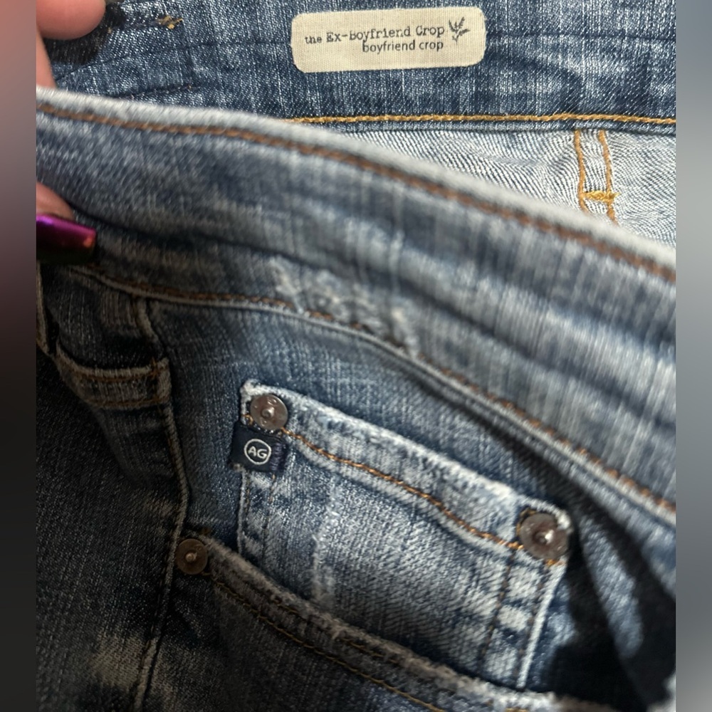 AG Adriano Goldschmied EX Boyfriend Crop Stretch Distressed‎ Blue Jeans 28R - Picture 8 of 8
